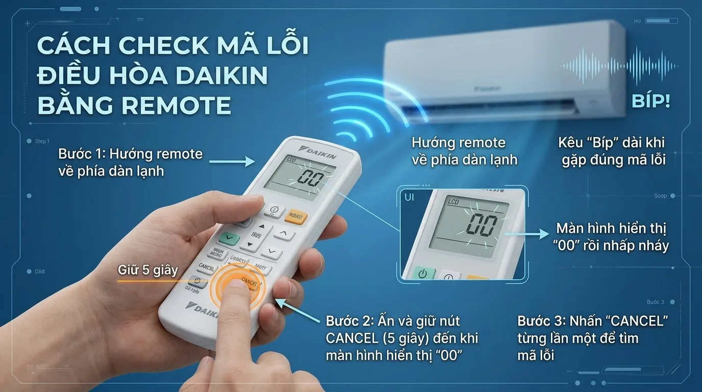 Các mã A1, A3 và A6 liên quan đến dàn lạnh Daikin