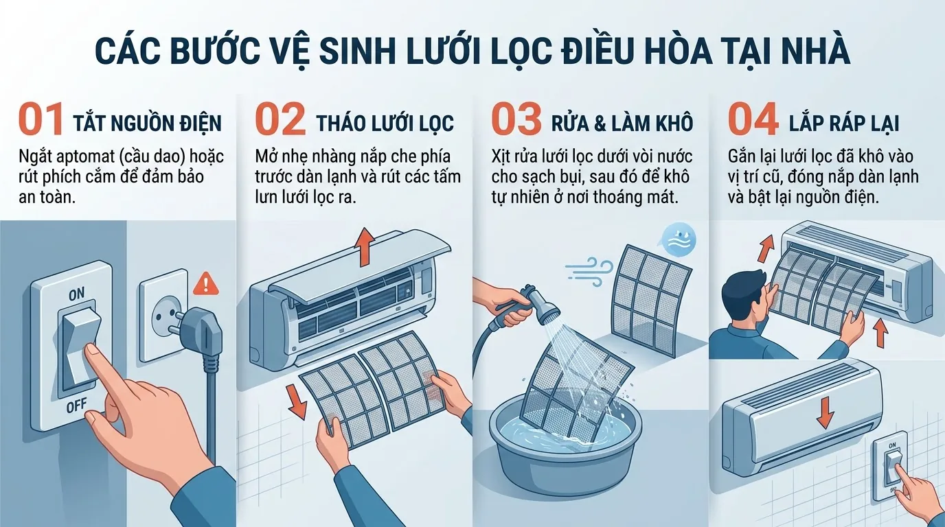 Dùng khăn mềm lau sạch bụi bẩn trên cánh tản nhiệt dàn lạnh