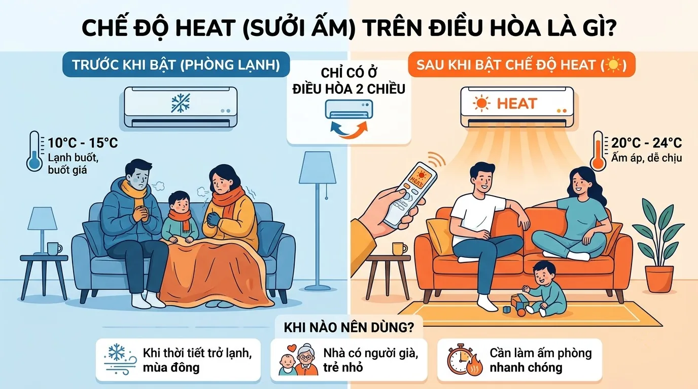 Kiểm tra chế độ Heat khi điều hòa chưa thổi hơi ấm