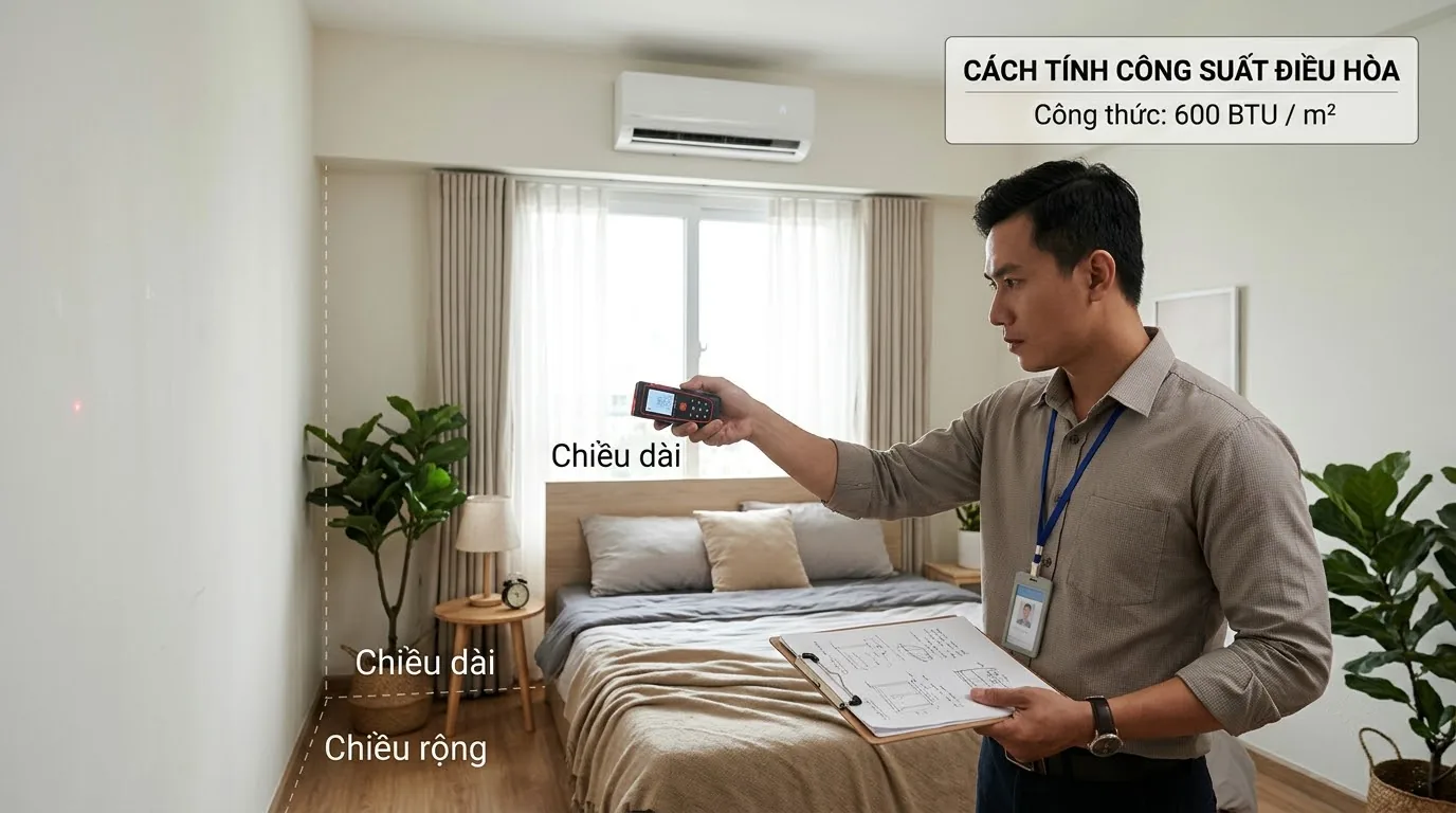 Hướng dẫn cách chọn điều hòa theo diện tích phòng áp dụng công thức 600 BTU cho mỗi mét vuông