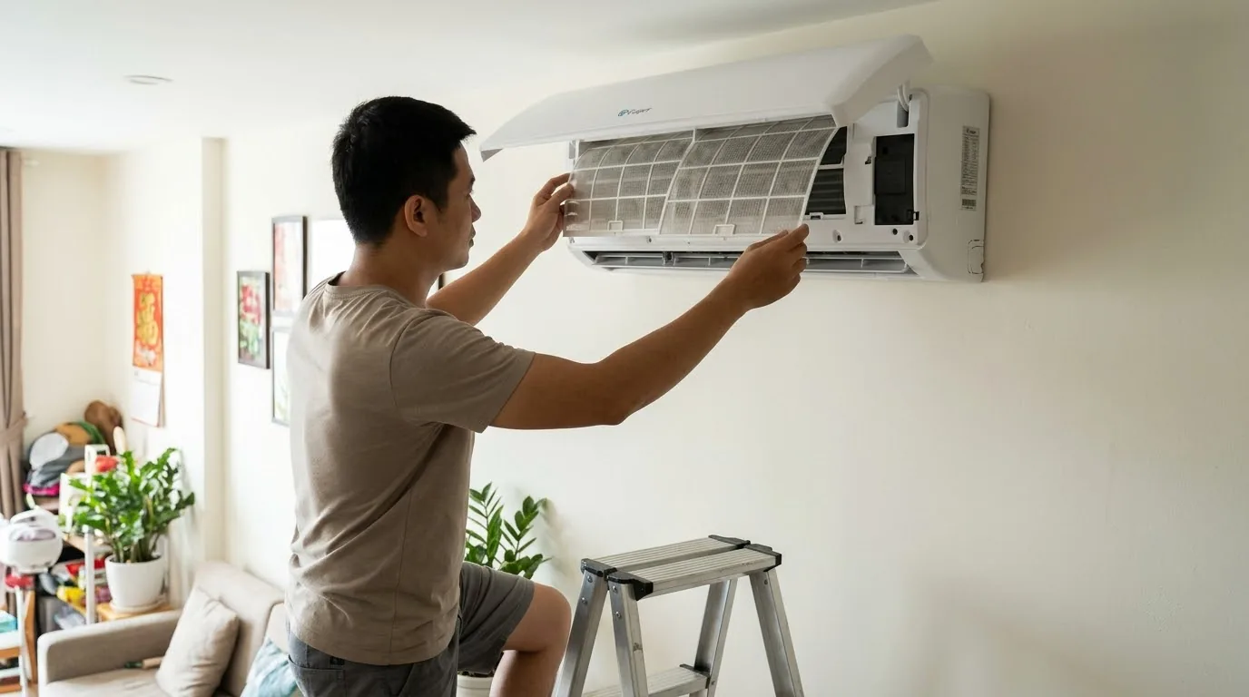 Chuẩn bị dụng cụ và ngắt điện trước khi vệ sinh điều hòa casper