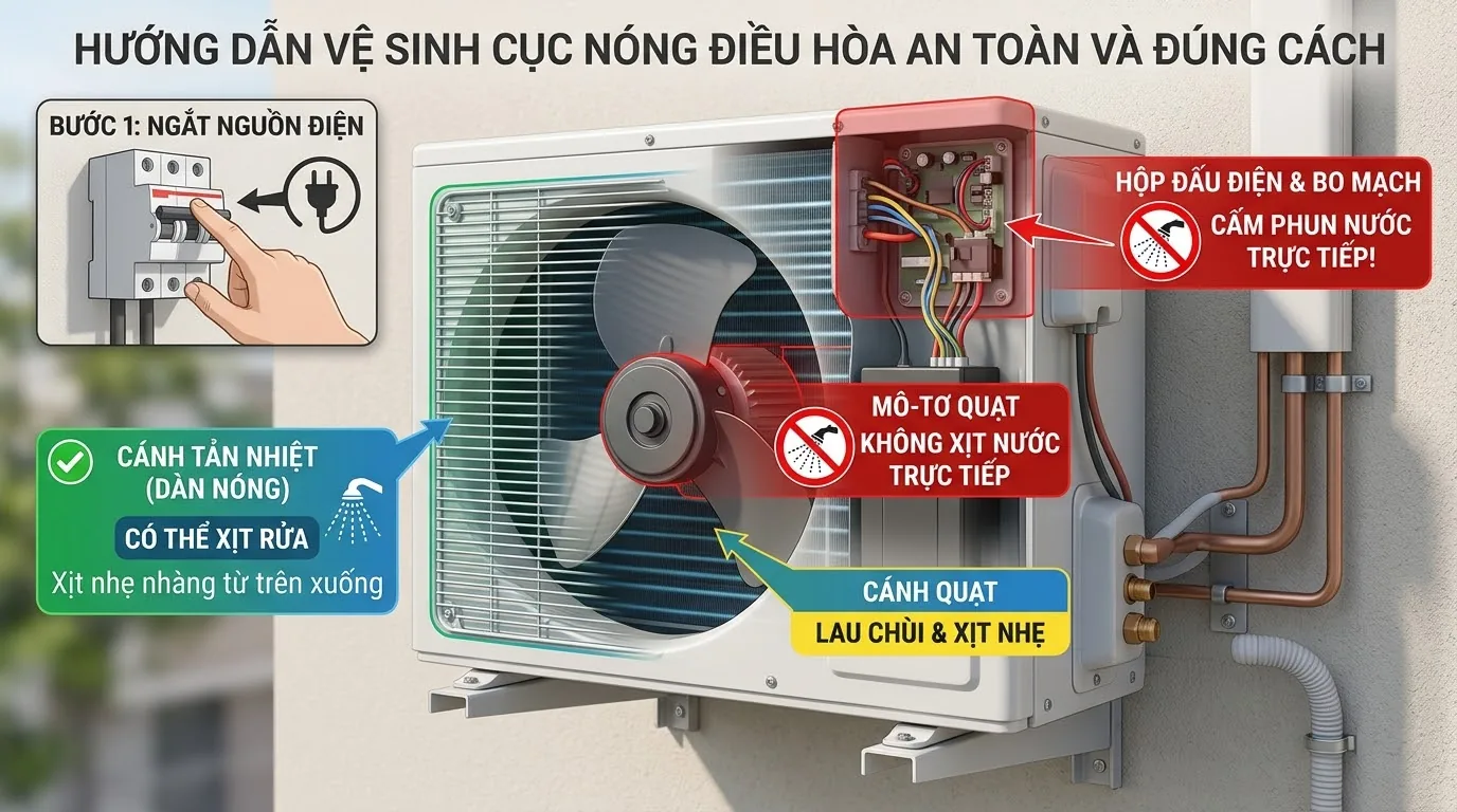 Bụi bám trên dàn tản nhiệt của cục nóng điều hòa