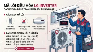 Kỹ thuật viên kiểm tra điều hòa LG khi lỗi tiếp diễn