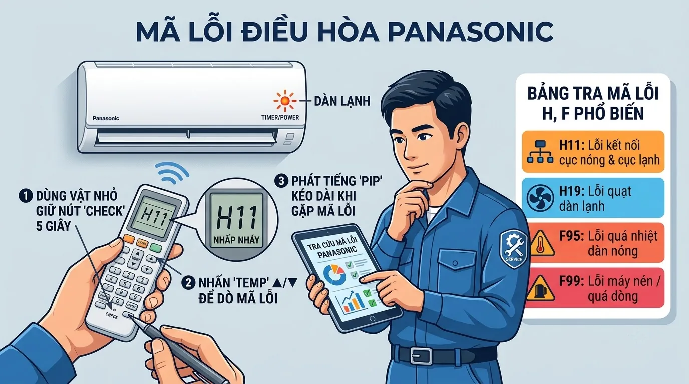 Kỹ thuật viên điện lạnh xử lý lỗi máy lạnh Panasonic Thợ kỹ thuật kiểm tra và sửa chữa điều hòa Panasonic