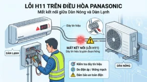 Kỹ thuật viên kiểm tra điều hòa Panasonic báo mã H11