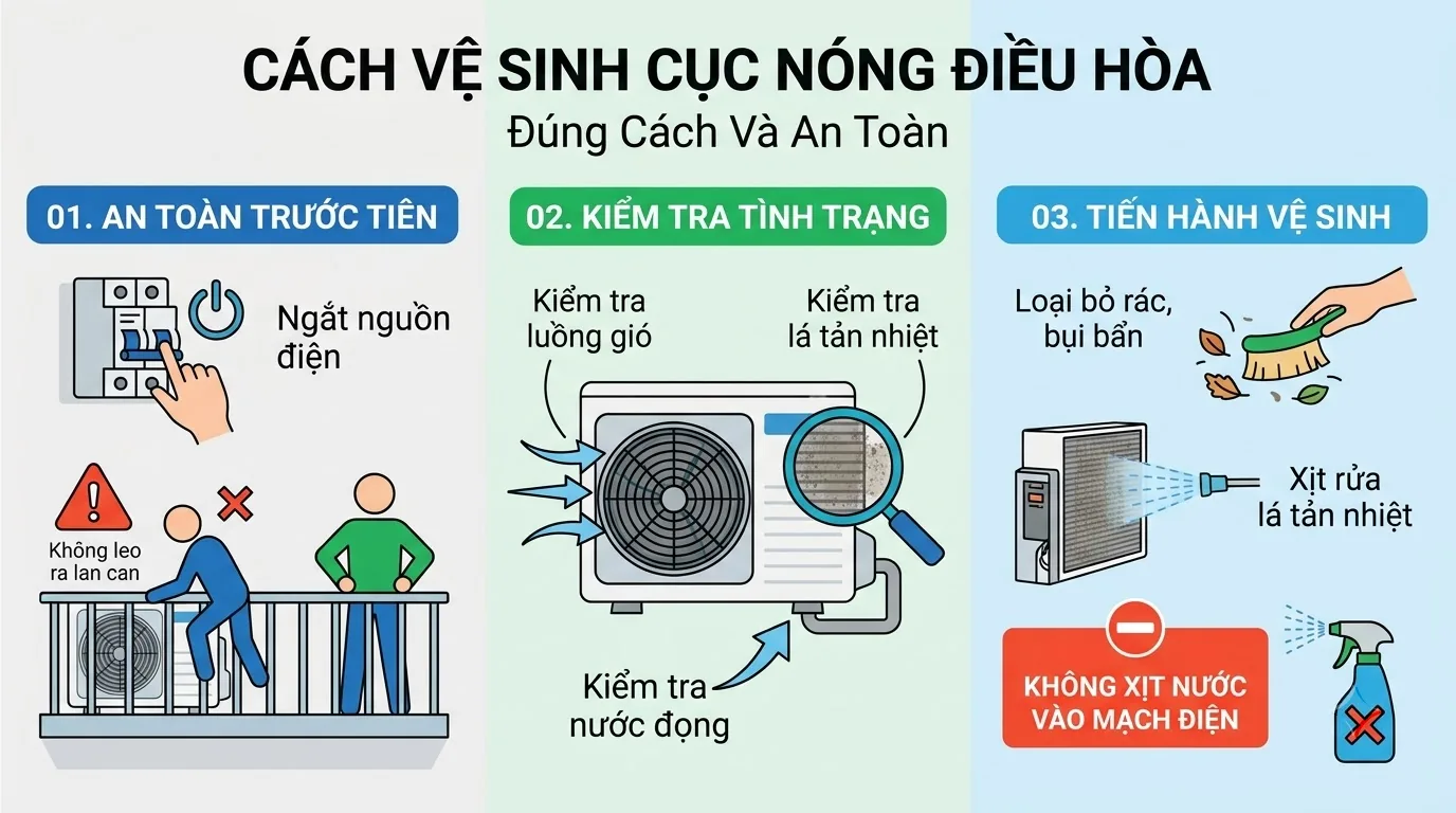 Kỹ thuật viên kiểm tra cục nóng điều hòa