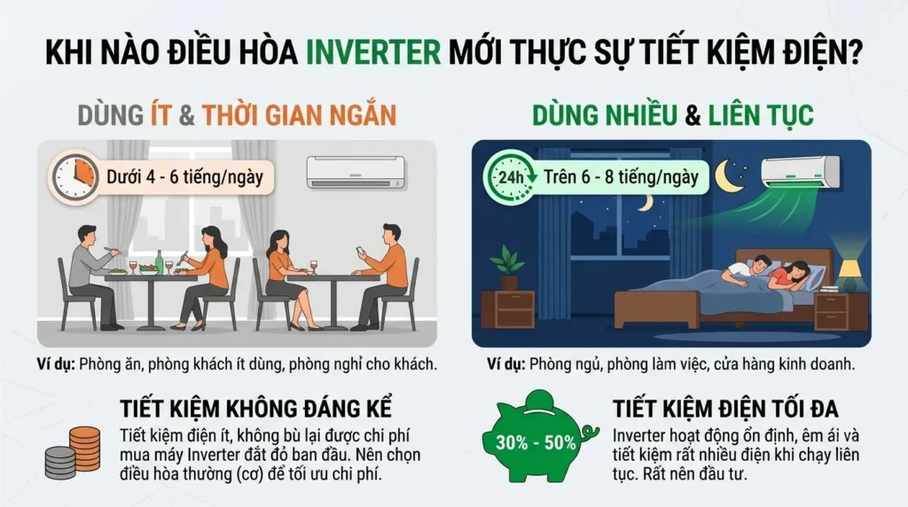 Cân nhắc mua điều hòa inverter theo nhu cầu sử dụng