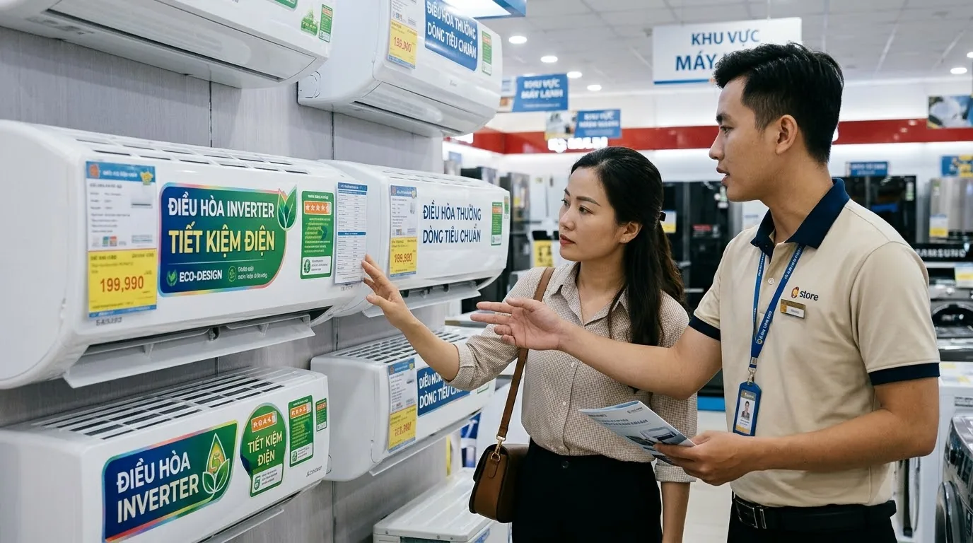 Xem xét thời gian sử dụng phòng và nhãn năng lượng để chọn máy