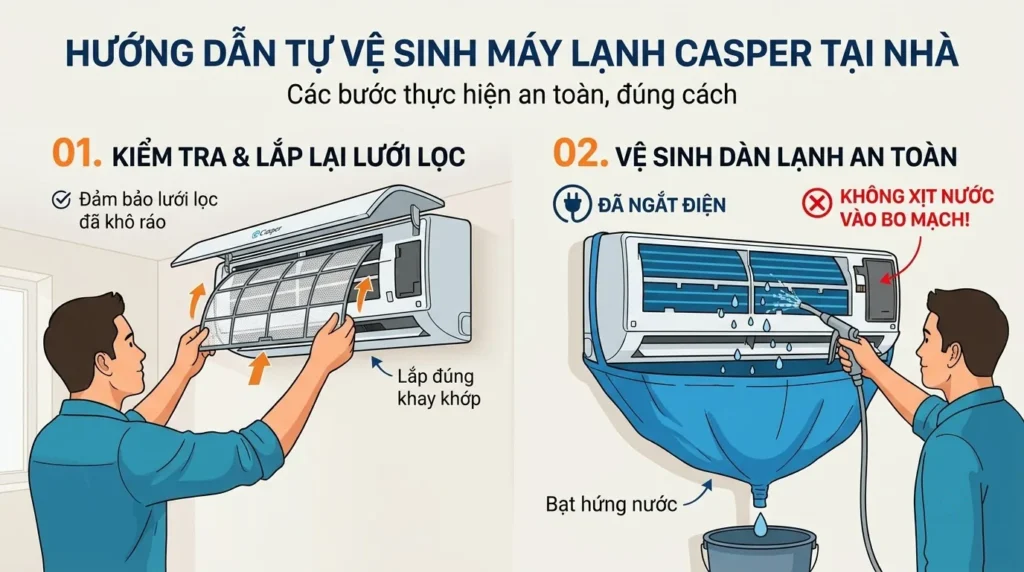 Kiểm tra điều hòa Casper trước khi bật lại sau vệ sinh