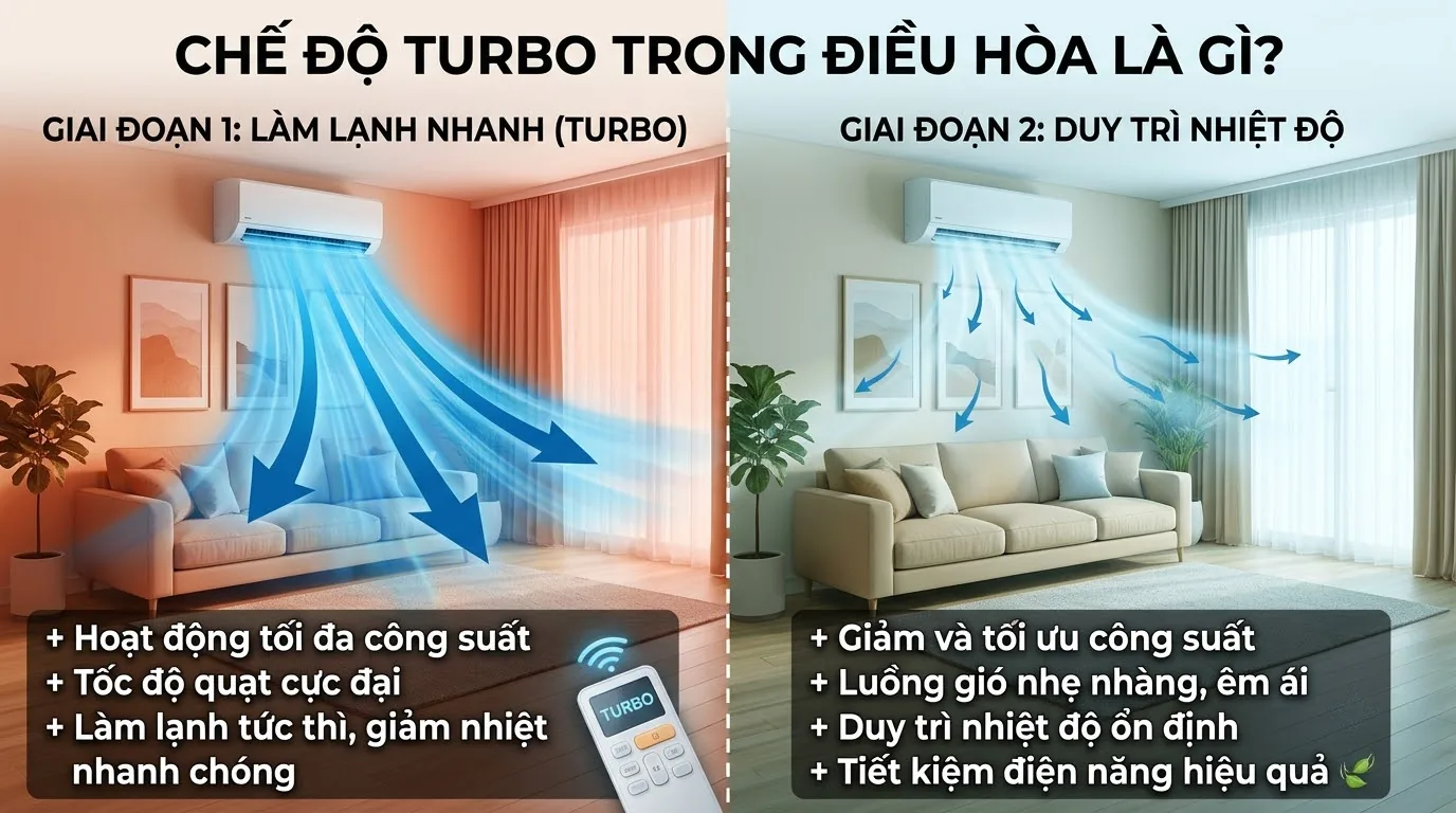 Nút Turbo trên điều khiển điều hòa