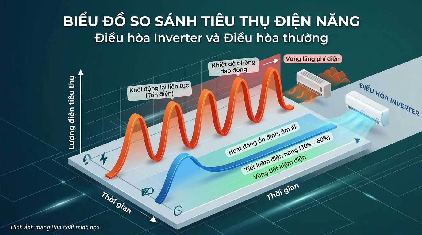 Các yếu tố ảnh hưởng đến điện năng tiêu thụ của điều hòa