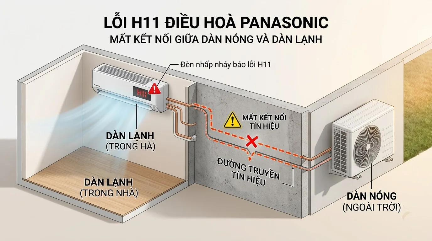 Sơ đồ các bộ phận cần kiểm tra khi điều hòa Panasonic báo H11