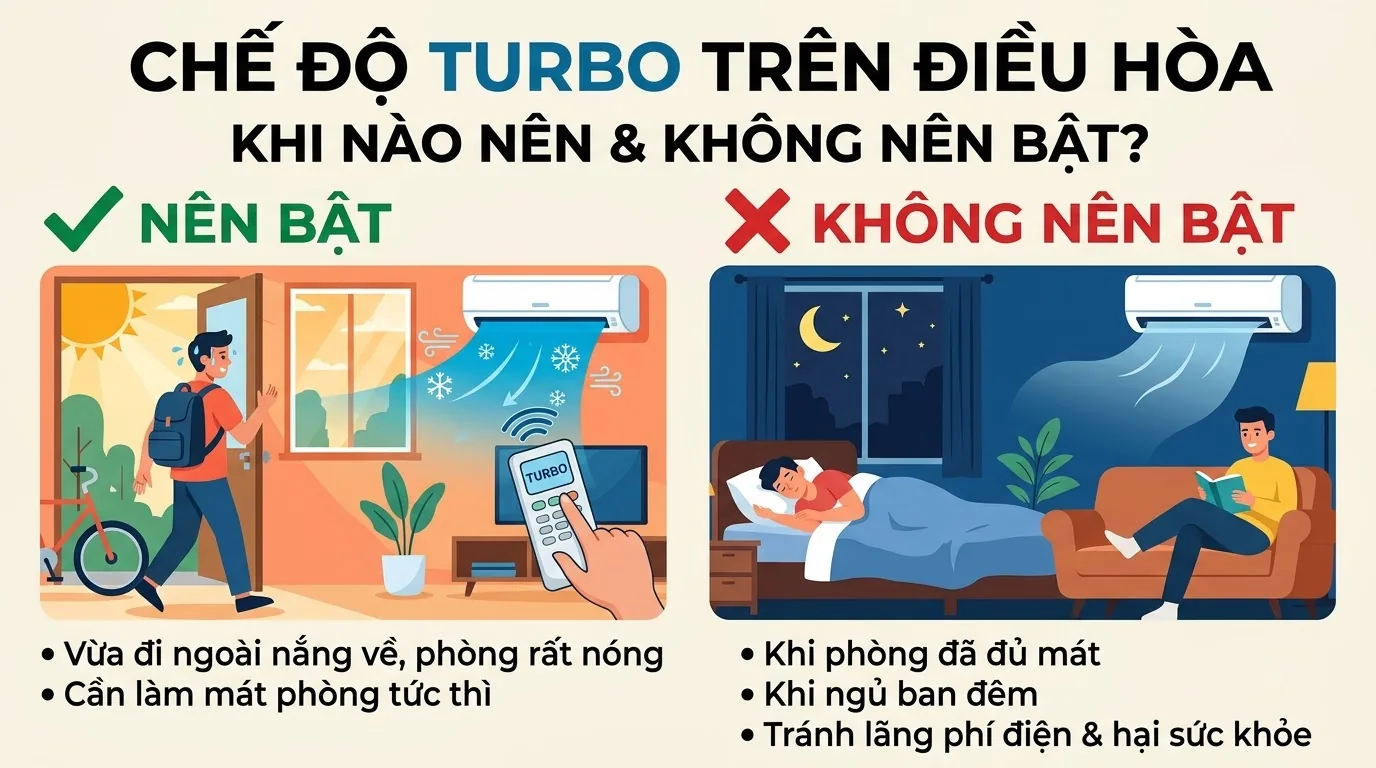 So sánh chức năng Turbo và Powerful trên điều hòa