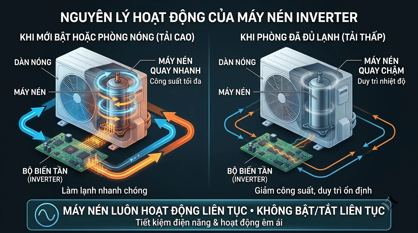 Lợi ích duy trì nhiệt độ ổn định và tối ưu điện năng của máy biến tần
